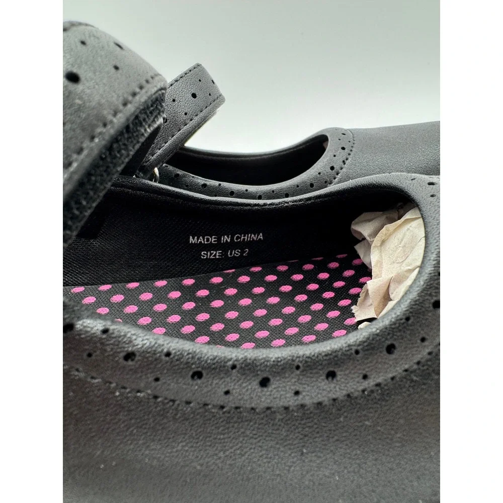 Girls Black Mary Jane School Shoes‎ Strap Comfort Slip Resistant Size 2